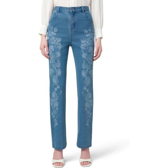 Hue U24400 Floral Emma Baby Bootcut Denim Jeans - Picture 2 of 6